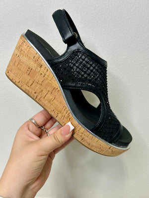 CORKY BLACK MESH WEDGES