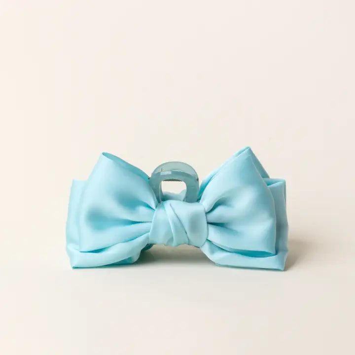 Satin Bow Claw Clip-Aqua