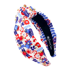 BRIANNA CANNON  ADULT SIZE FLORAL AMERICANA HEADBAND WITH CRYSTALS & PEARLS