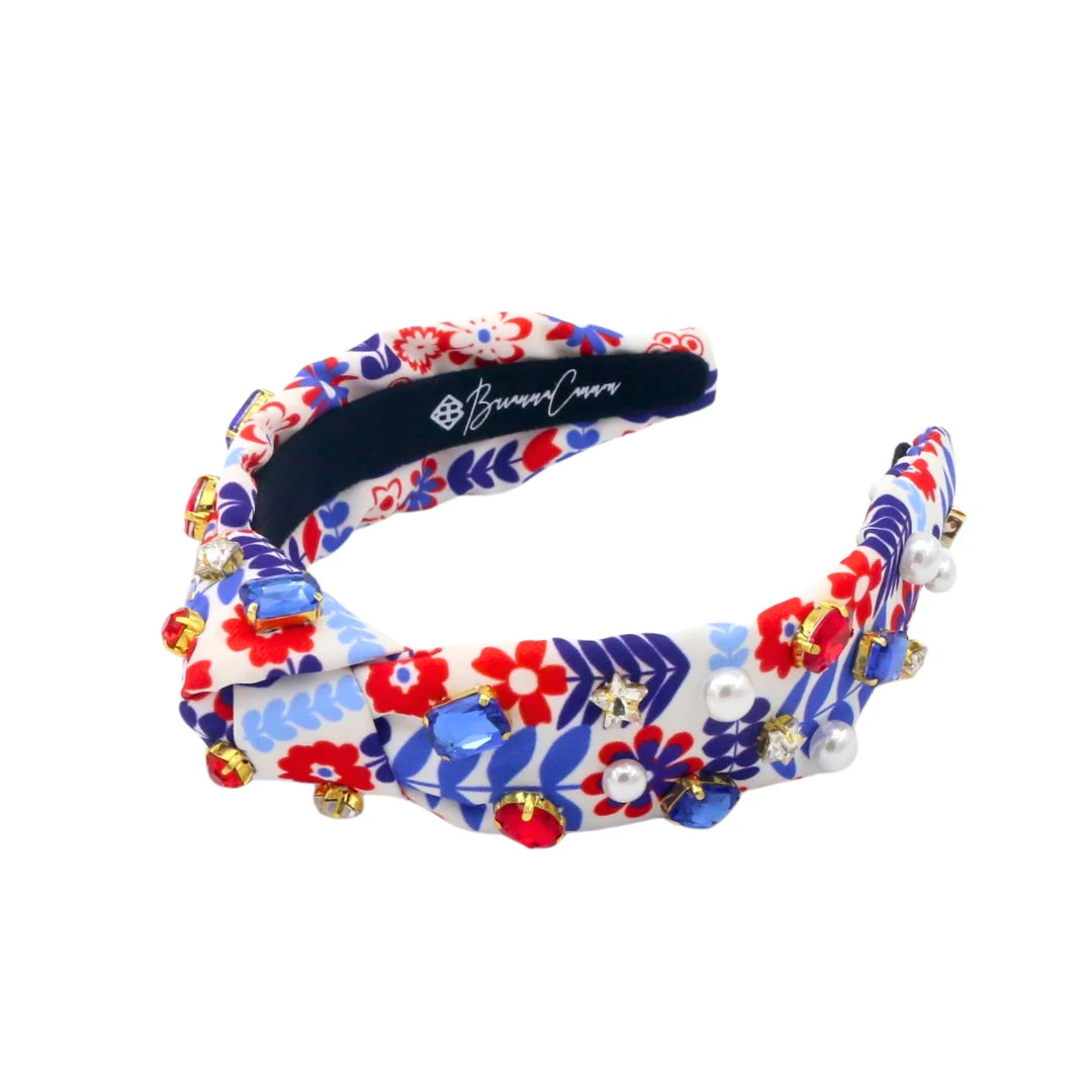 BRIANNA CANNON CHILD SIZE FLORAL AMERICANA HEADBAND WITH CRYSTALS & PEARLS