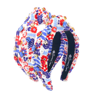 BRIANNA CANNON CHILD SIZE FLORAL AMERICANA HEADBAND WITH CRYSTALS & PEARLS