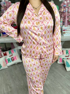 Way To My Heart Silky Satin Pajama Long Sleeve Set,