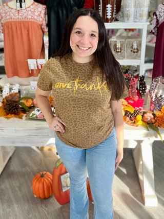 GIVE THANKS ANIMAL PRINT TEE