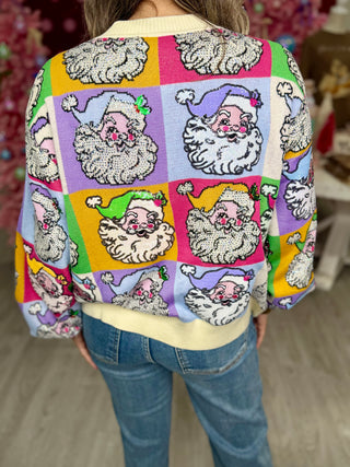 Queen of Sparkles - Pastel Color block Santa Button Up Cardigan