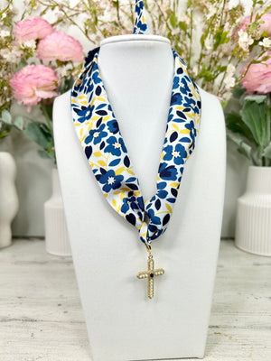 PEARL GEM CROSS CHARM W/ SCARF