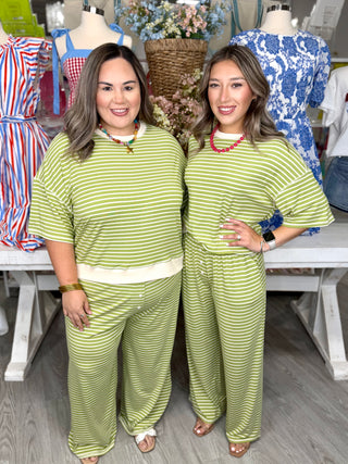 ERICA STRIPED SET- GREEN AND CREAM COLOR