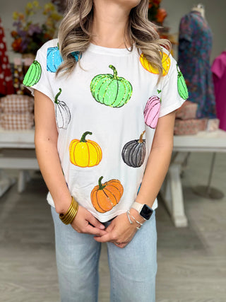 QUEEN OF SPARKLE White Multi Pumpkin Tee