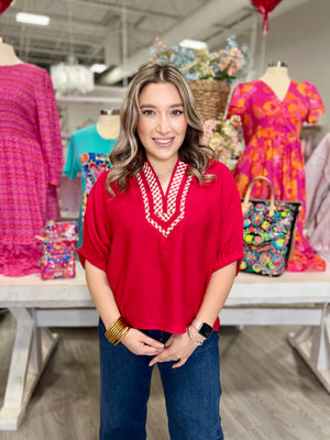 LEAH RED GINGHAM TOP