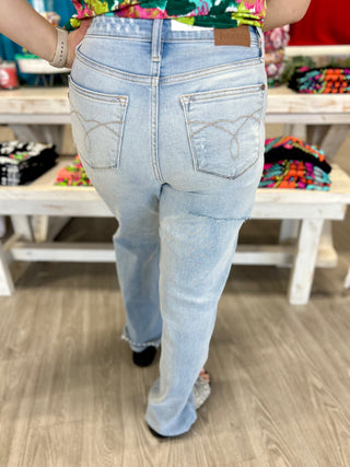 ALI HIGH WAISTED JUDY BLUE DESTROY 90'S STRAIGHT JEANS