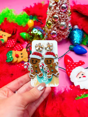 BEADED GINGERBREAD MAN DROP EARRINGS