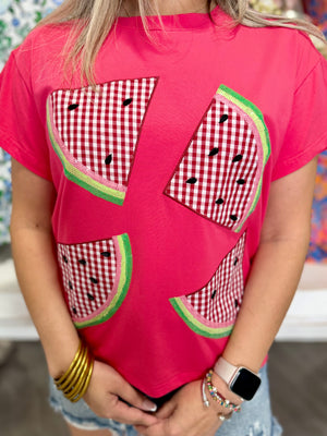 QOS RED GINGAM WATERMELON TEE