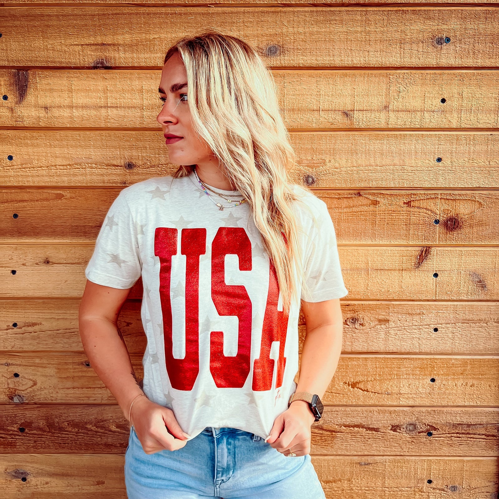 USA GLITTER RED TEE