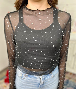 MORONEY RHINESTONE MESH TOP