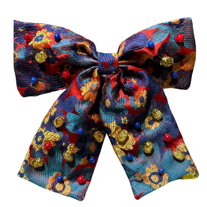 Primary Fall Floral Bow Barrette