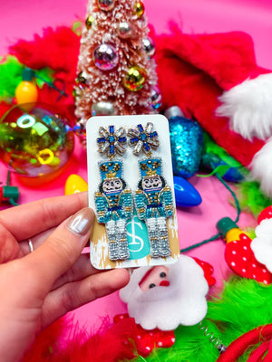 BLUE NUTCRACKER BEADED EARRINGS