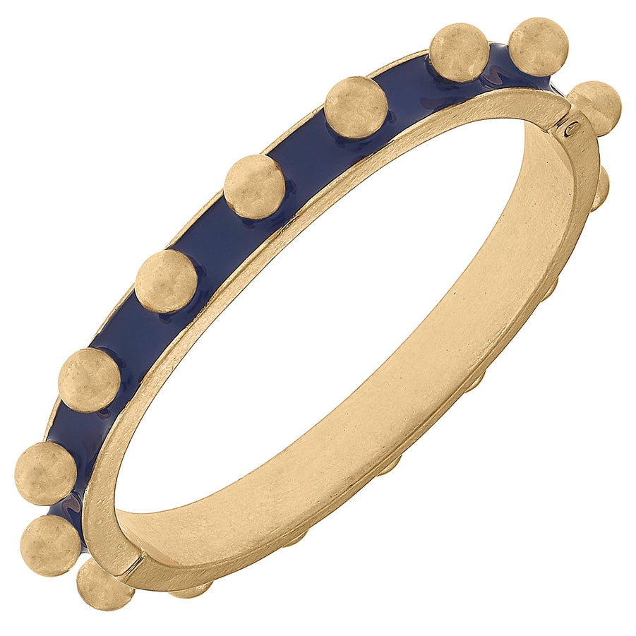 Jenna Chunky Enamel Studded Metal Hinge Bangle- BLUE