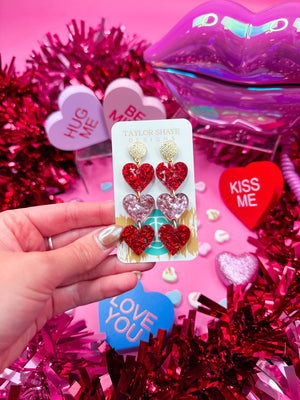 BURNING LOVE TRIPLE HEARTS EARRINGS