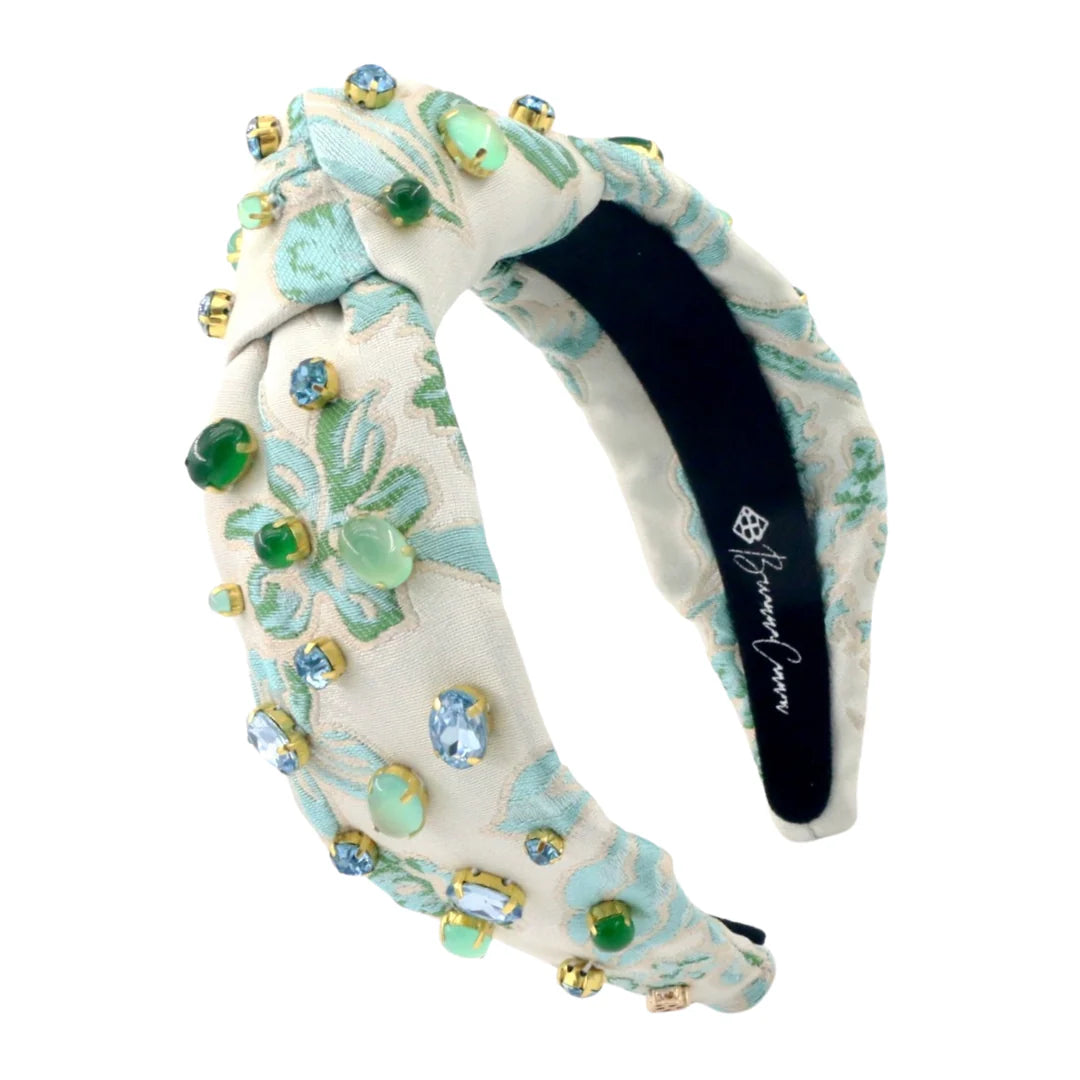 ADULT SIZE BLUE & GREEN FLORAL HEADBAND WITH CABOCHONS & CRYSTALS