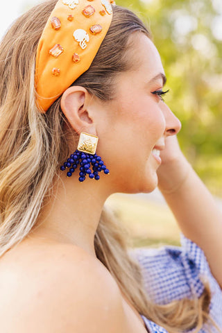 SQUARE BRIANNA CANNON ICON NAVY BEADED EARRINGS