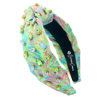 BRIANNA CANNON ADULT SIZE BRIGHT GREEN FLORAL HEADBAND WITH PINK AND BLUE