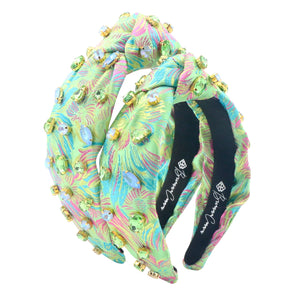 BRIANNA CANNON CHILD SIZE BRIGHT GREEN BROCADE HEADBAND WITH PINK AND BLUE