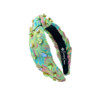 BRIANNA CANNON CHILD SIZE BRIGHT GREEN BROCADE HEADBAND WITH PINK AND BLUE
