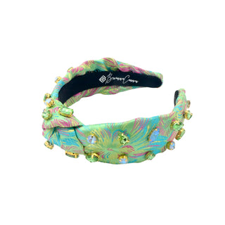 BRIANNA CANNON CHILD SIZE BRIGHT GREEN BROCADE HEADBAND WITH PINK AND BLUE