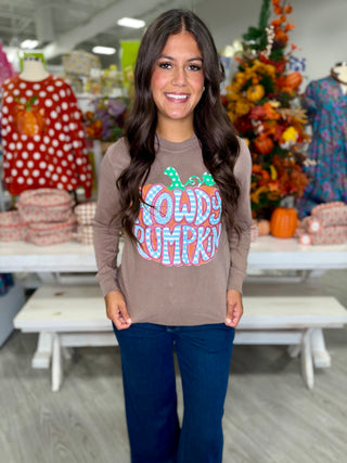 Howdy Pumpkin Glitter Puff Brown Sweatshirt