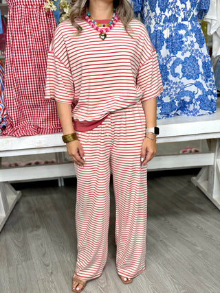 CLAUDIA STRIPED SET- PINK AND CREAM COLOR