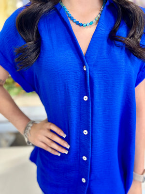 GLENDA ROYAL BLUE BUTTON TOP