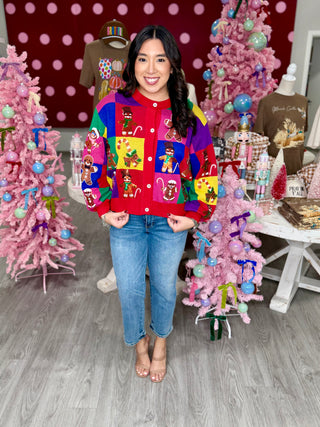 Rainbow Colorblock Gingerbread Man Button Up Cardigan | Queen Of Sparkles