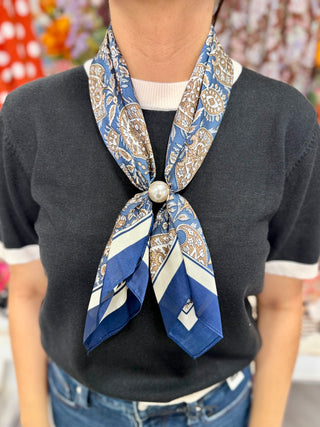 Ready To Wear Magnetic Scarf- NAVY PRINT