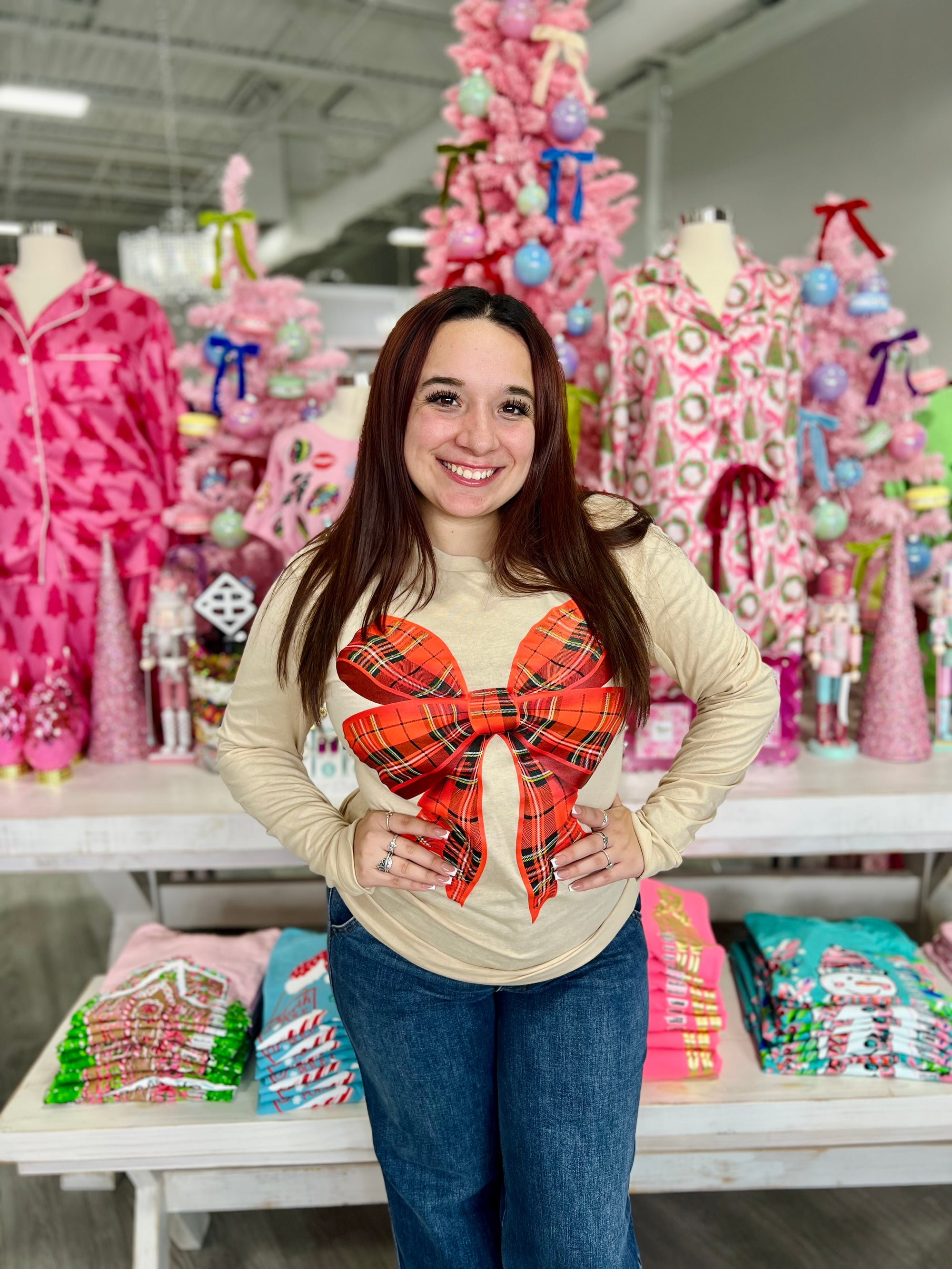 PLAID BOW LONGSLEEVE TEE