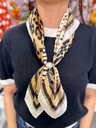 Ready To Wear Magnetic Scarf- LEOPARD PRINT STRIPES