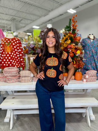 QUEEN OF SPARKLES BLACK LEOPARD PUMPKIN TEE