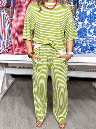 ERICA STRIPED SET- GREEN AND CREAM COLOR
