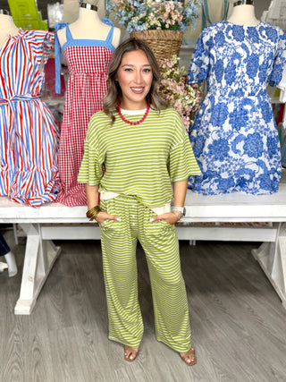ERICA STRIPED SET- GREEN AND CREAM COLOR