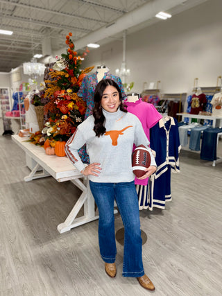 Texas Mock Neck Sequin Stripe Sweatshirt