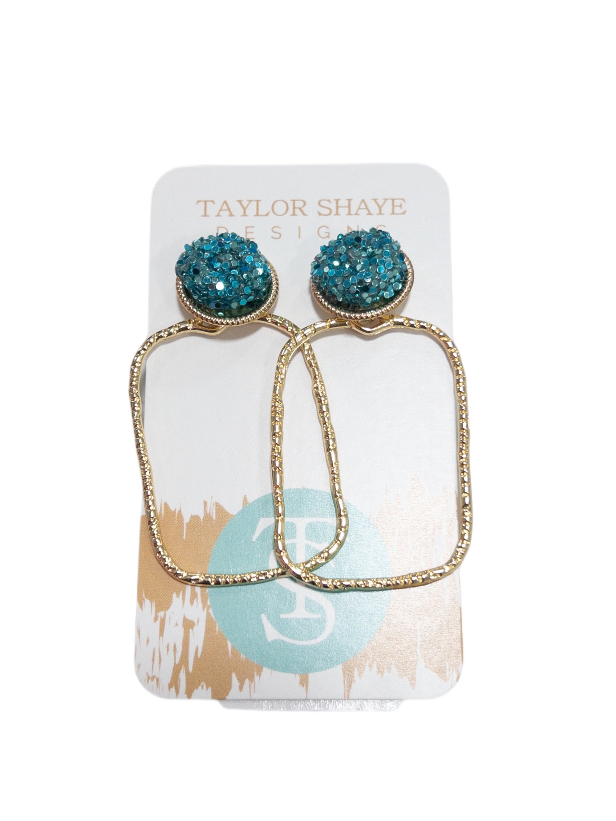 Turquoise Glitter rectangle Top Hoops