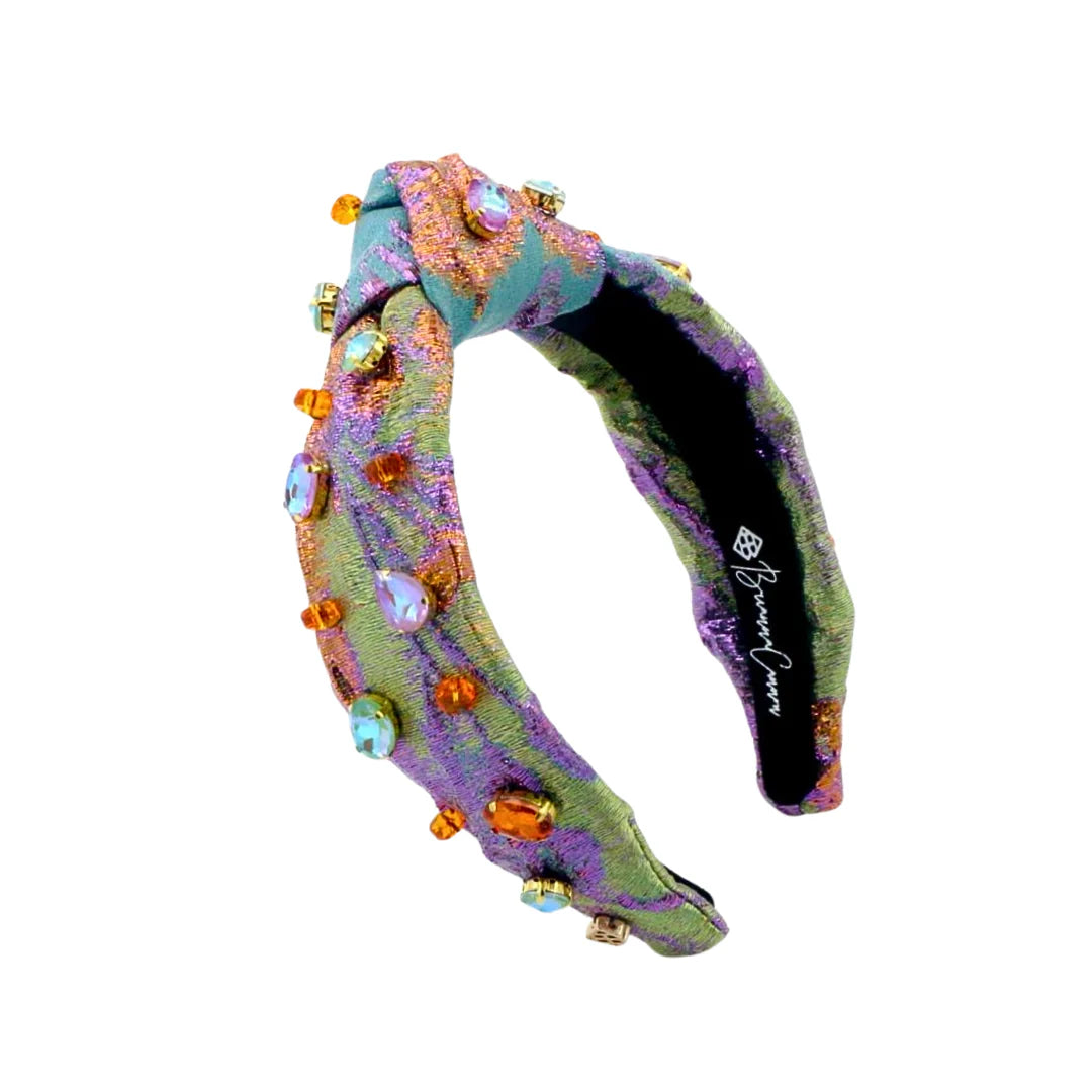 CHILD SIZE METALLIC IRIDESCENCE BROCADE HEADBAND WITH CRYSTALS