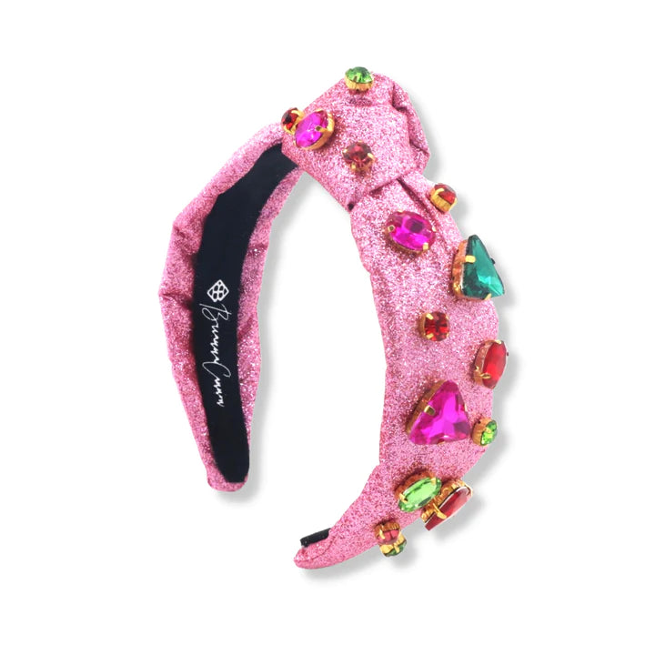 CHILD SIZE PINK SPARKLE HEADBAND WITH RED & GREEN CRYSTALS