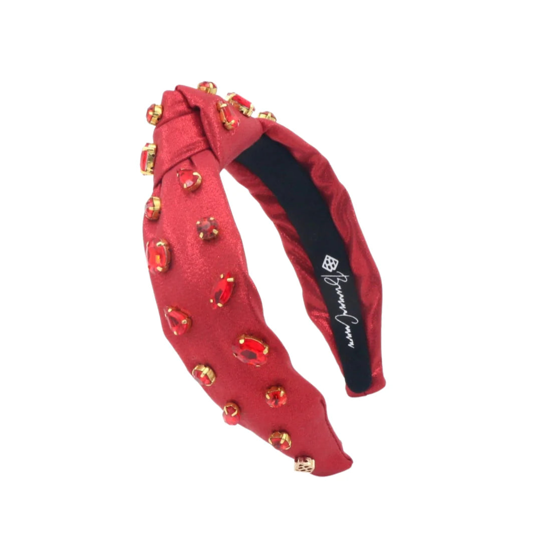 CHILD SIZE SHIMMER HEADBAND WITH HAND-SEWN CRYSTALS IN RED