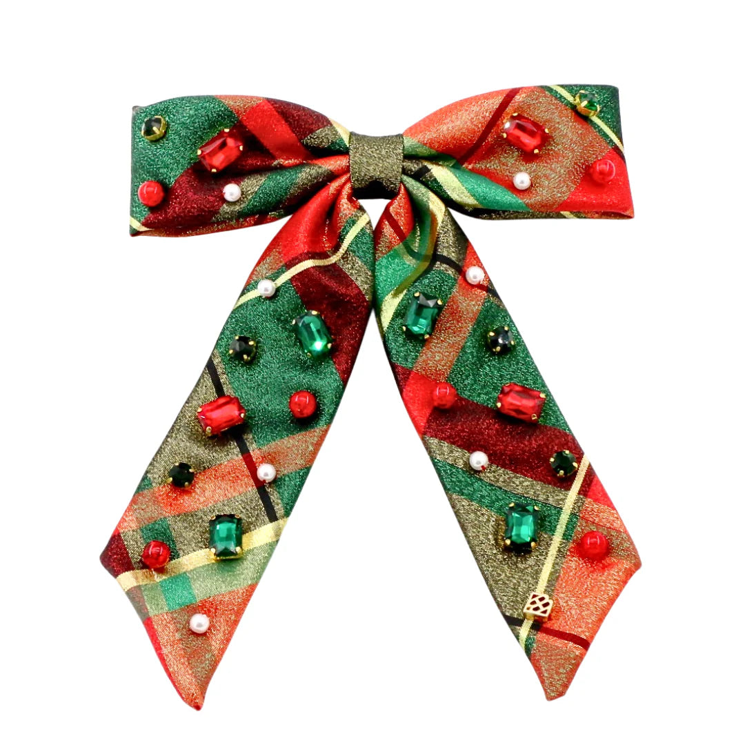 Classic Christmas Shimmer Plaid Bow Barrette