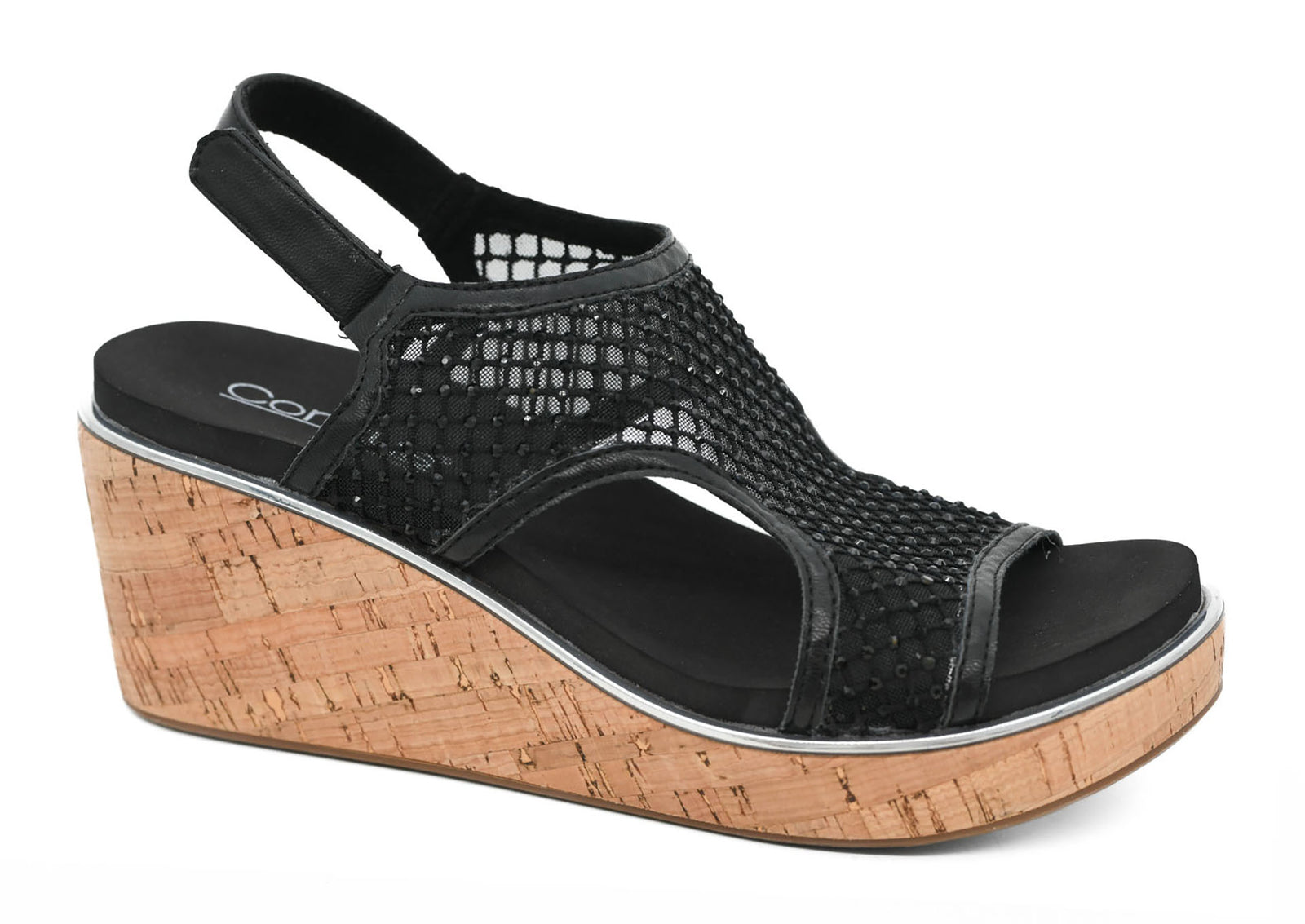 CORKY BLACK MESH WEDGES
