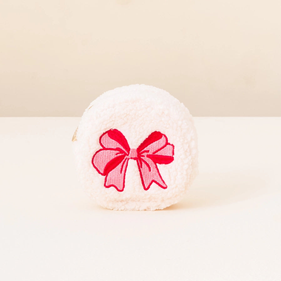 Circle Teddy Pouch-Red Bow