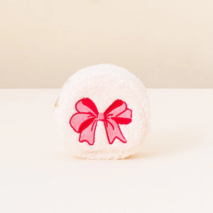 Circle Teddy Pouch-Red Bow