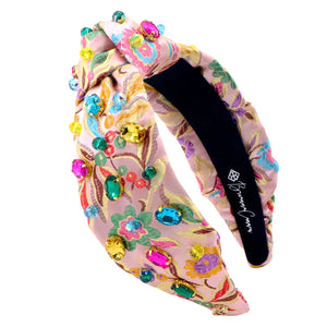 BRIANNA CANNON ADULT SIZE COLORFUL FLORAL BROCADE HEADBAND WITH CRYSTALS