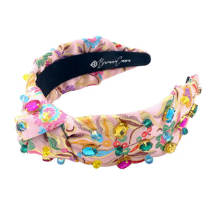 BRIANNA CANNON ADULT SIZE COLORFUL FLORAL BROCADE HEADBAND WITH CRYSTALS