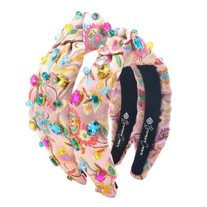 BRIANNA CANNON CHILD SIZE COLORFUL FLORAL BROCADE HEADBAND WITH MULTICOLOR CRYSTALS