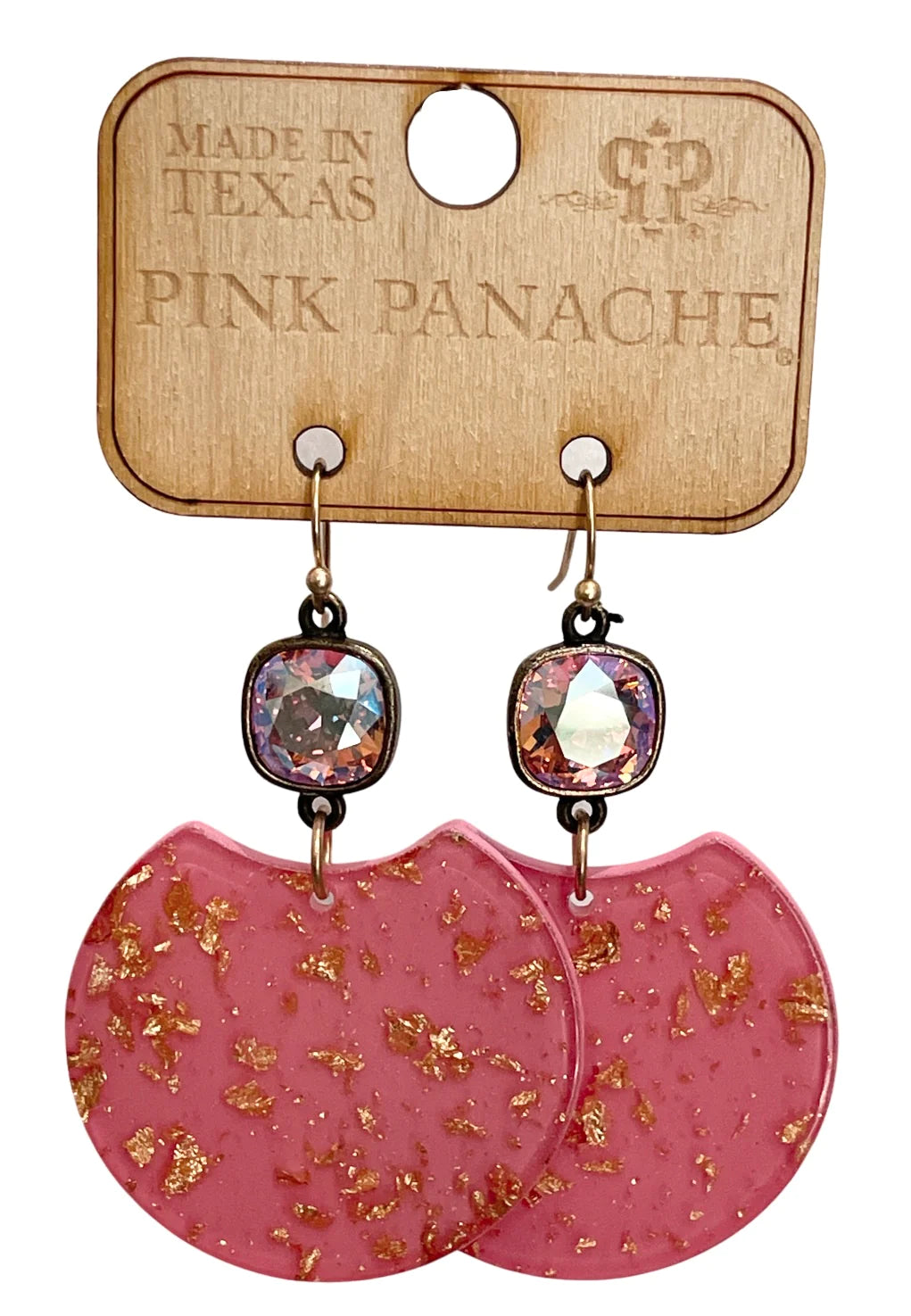 ACRYLIC PINK W GOLD FOIL DANGLES PINK PANACHE